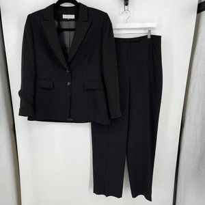 Tahari Womens Two Piece Suit SZ 14 Black White Pinstripe Wide Leg Trouser